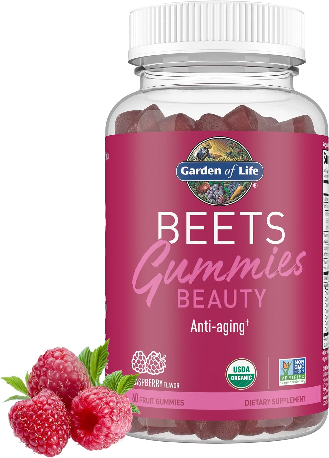 Organic Beet Root Gummies Made of Pectin with Antioxidants, Vitamin C, Biotin & B12 for Hair, Skin & Nails – Beets Beauty Gummies – Vegan, Gluten Free, Non GMO, Raspberry, 30 Servings
