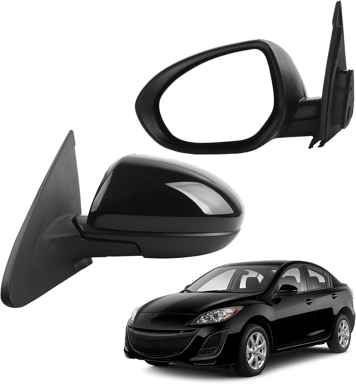 Dasbecan Left Driver Side View Mirror Compatible with Mazda 3 2010 2011 2012 2013 Door Mirror with Power Adjustment and Manual Folding Black Outside Mirror Replace# MA1320162 BBM26918ZL(3pins)