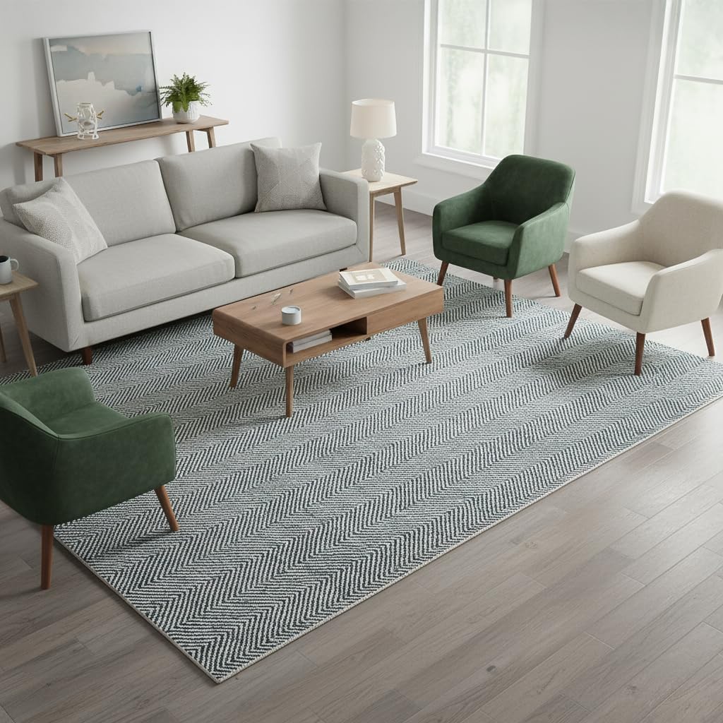 Modern Herringbone Chevron Collection Handcrafted Wool Area Rug - Durable, Zigzag Pattern, for High Traffic, Contemporary Design for Living Room, Bedroom, Dining Room Decor (Sand Beige, 2' x 3')