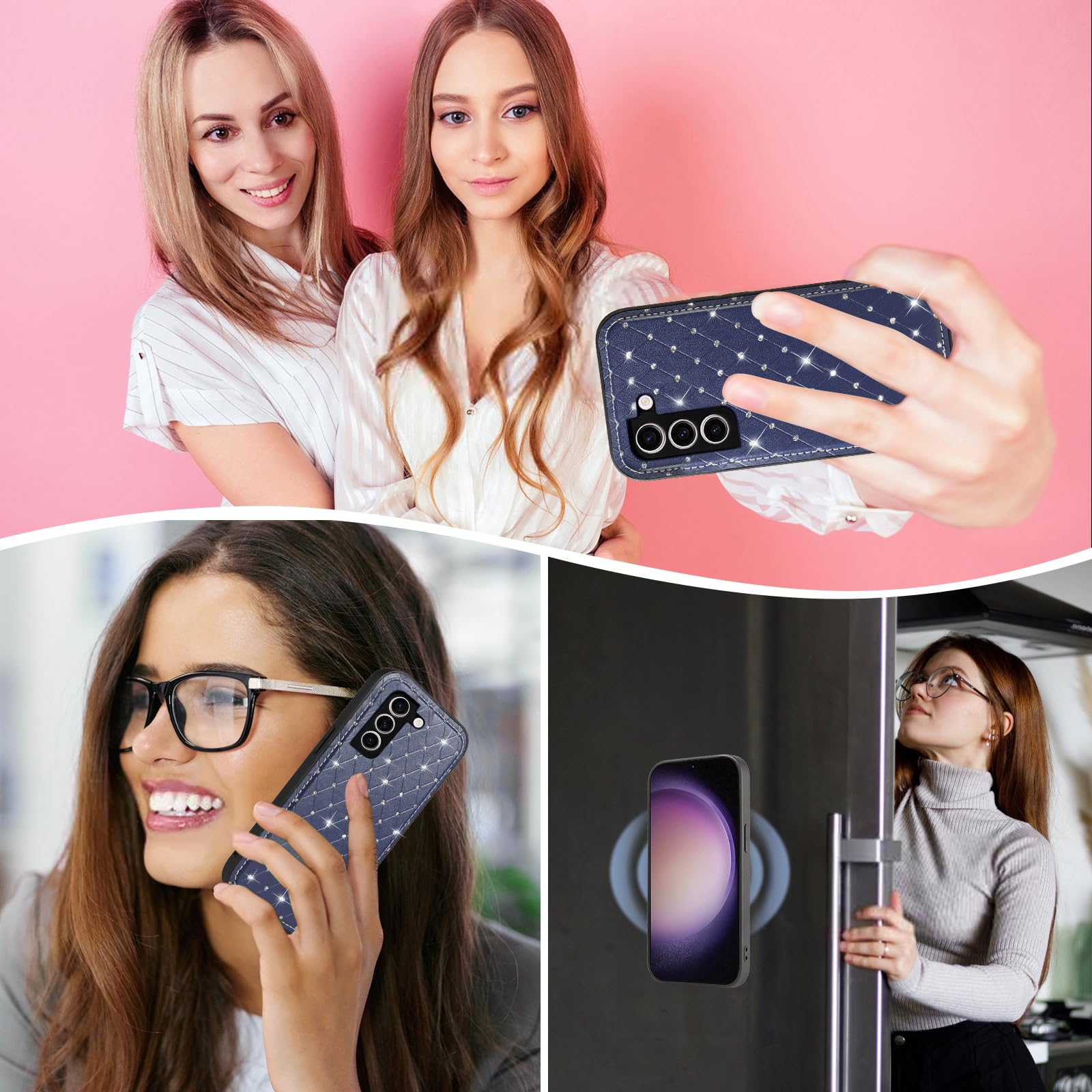 Custodia per Samsung Galaxy S23 Plus S23+5G con cerniera a portafoglio staccabile con pellicola protettiva per lo schermo a tracolla Bling Flip porta carte di credito S23plus 23S + S 23 23+ SM-S916U