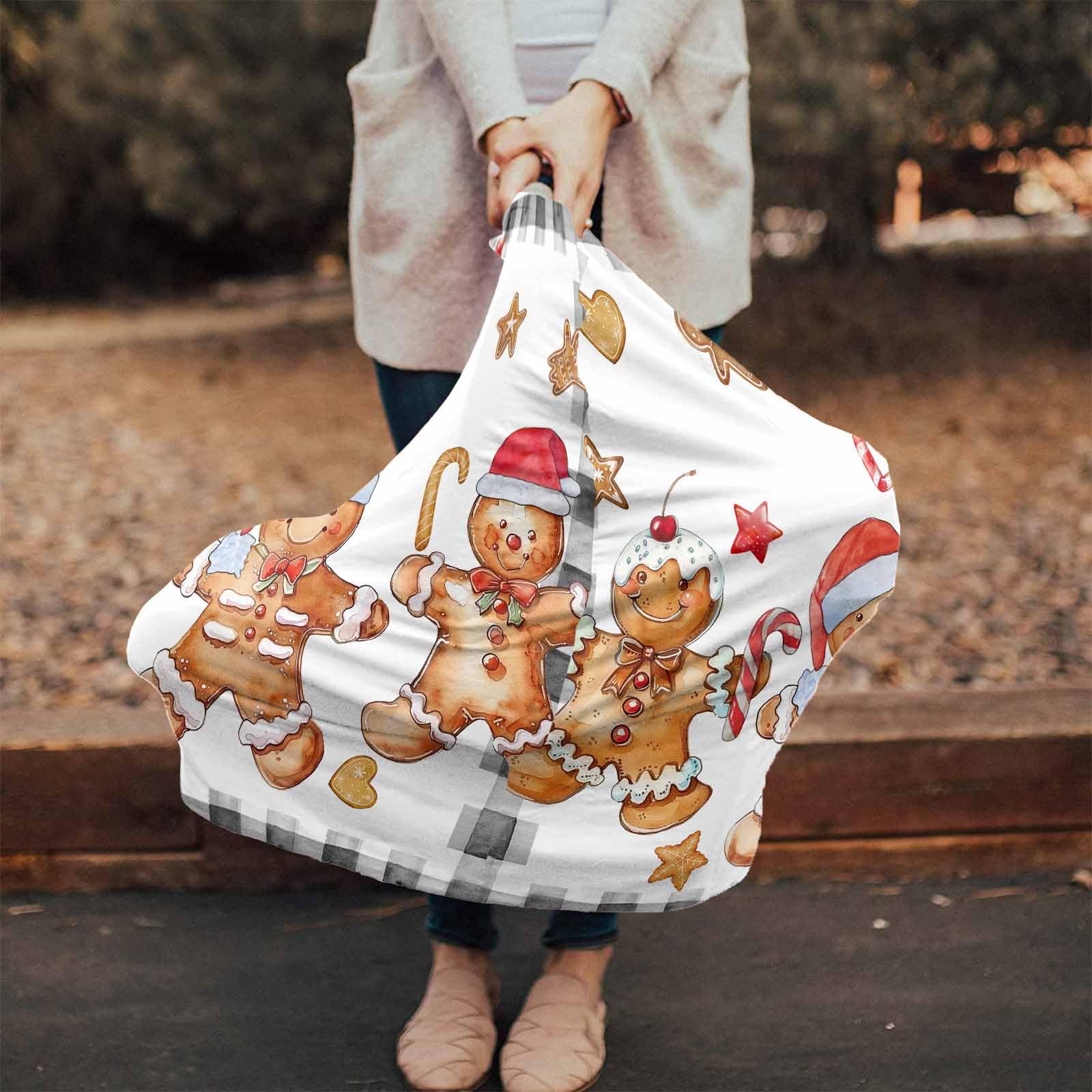 Nursing Cover for Breastfeeding Scarf, Cute Gingerbread Man Candy Baby Car Covers Super Soft Multi Use for Canopy Shopping Cart Cover Blanket Stroller Cover
