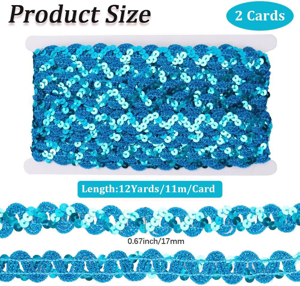 CRASPIRE 24 Yard Blue Sequins Trim Ribbon Sequin 0.67In Braid Woven Lace Beaded Wave Spangle Flat Glitter Paillette Fabric Metallic Rick Rack Strip for DIY Crafts Sewing Clothes Decor Gift Wrapping image 2