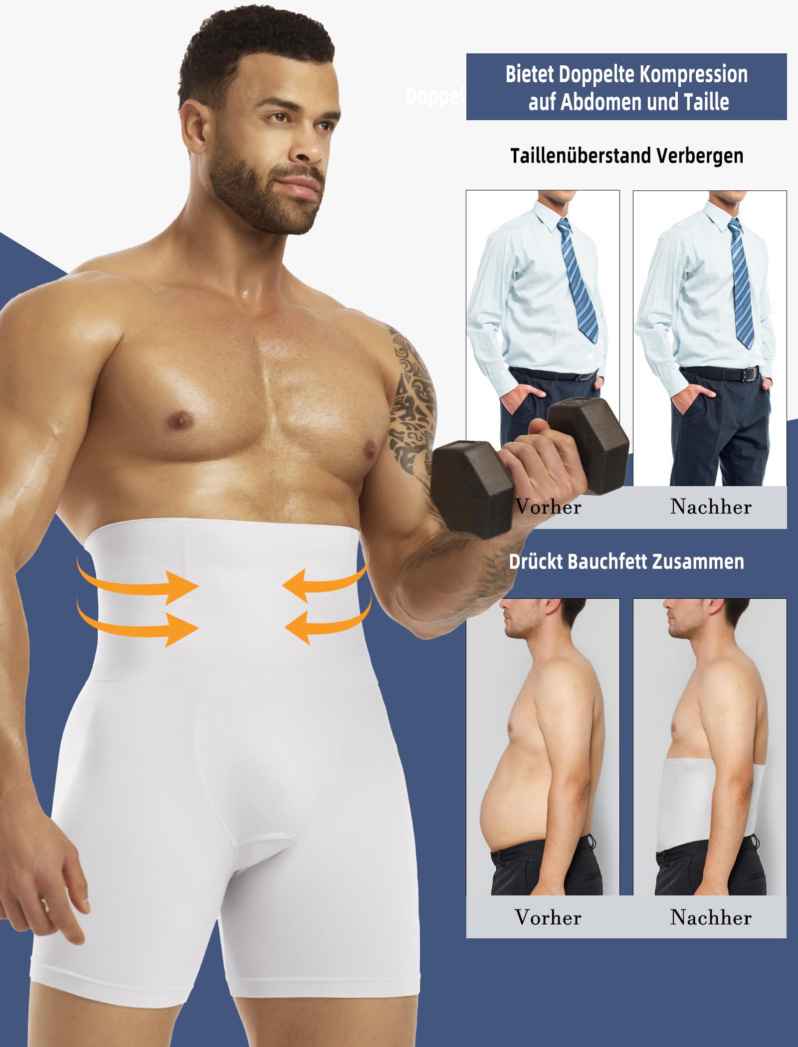 MISS MOLY Short de compression pour homme - Taille haute - Sans couture - Sous-vêtement gainant - Contrôle du ventre - Style rétro