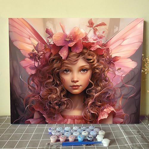 Miniatura 8 de Girl Angel - Pintura por números para adultos, hermosa niña con alas azules, pintura al óleo digital para bricolaje, pintura acrílica, kit de
