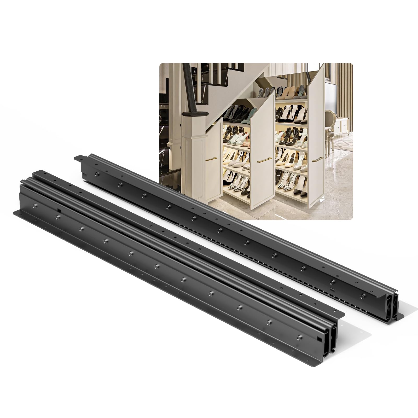 Bodenmontierte Schubladenschienen 600 mm 120 kg Tragkraft Schwerlast Schubladenauszüge Kugellager Vollauszug, #2047-A-600-1450, 1 Paar