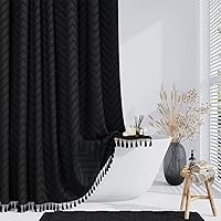 Vista 10 de Dynamene - Cortina de ducha, tela bohemia con rayas con chebrón en relieve, cortina para decoración de baño, hotel y spa, juego de cortina con Azul