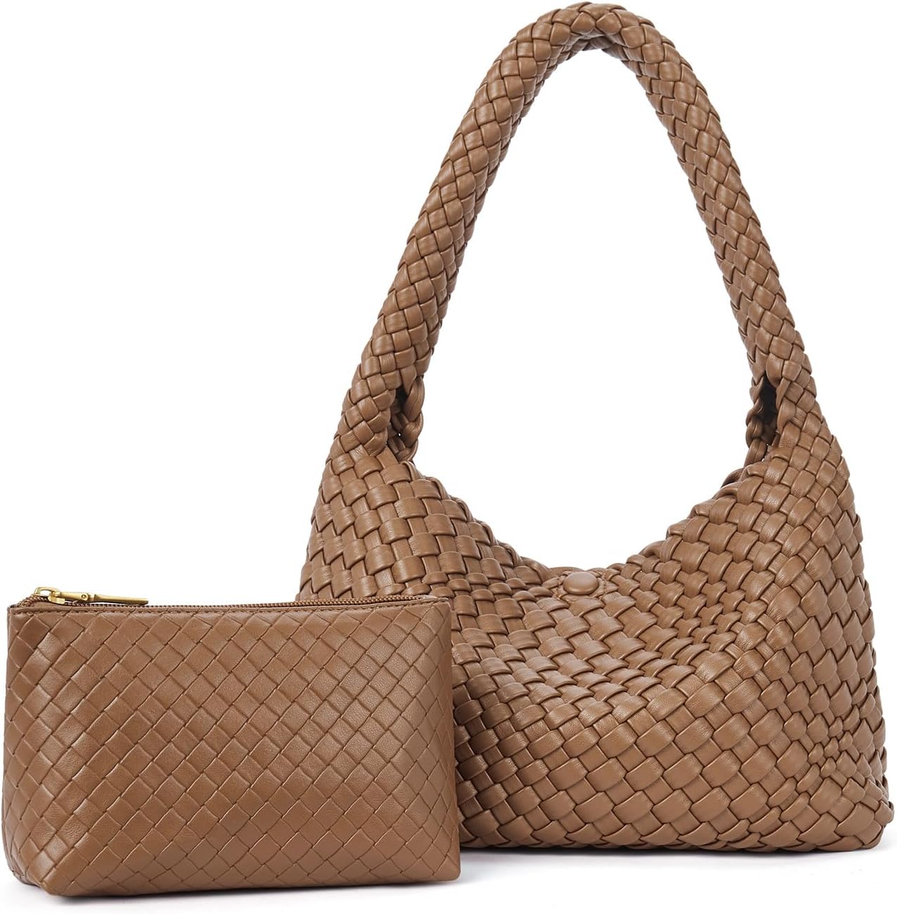 Woven Shoulder Bag for Women, Vegan Leather Purse Tote Handbag 2PS