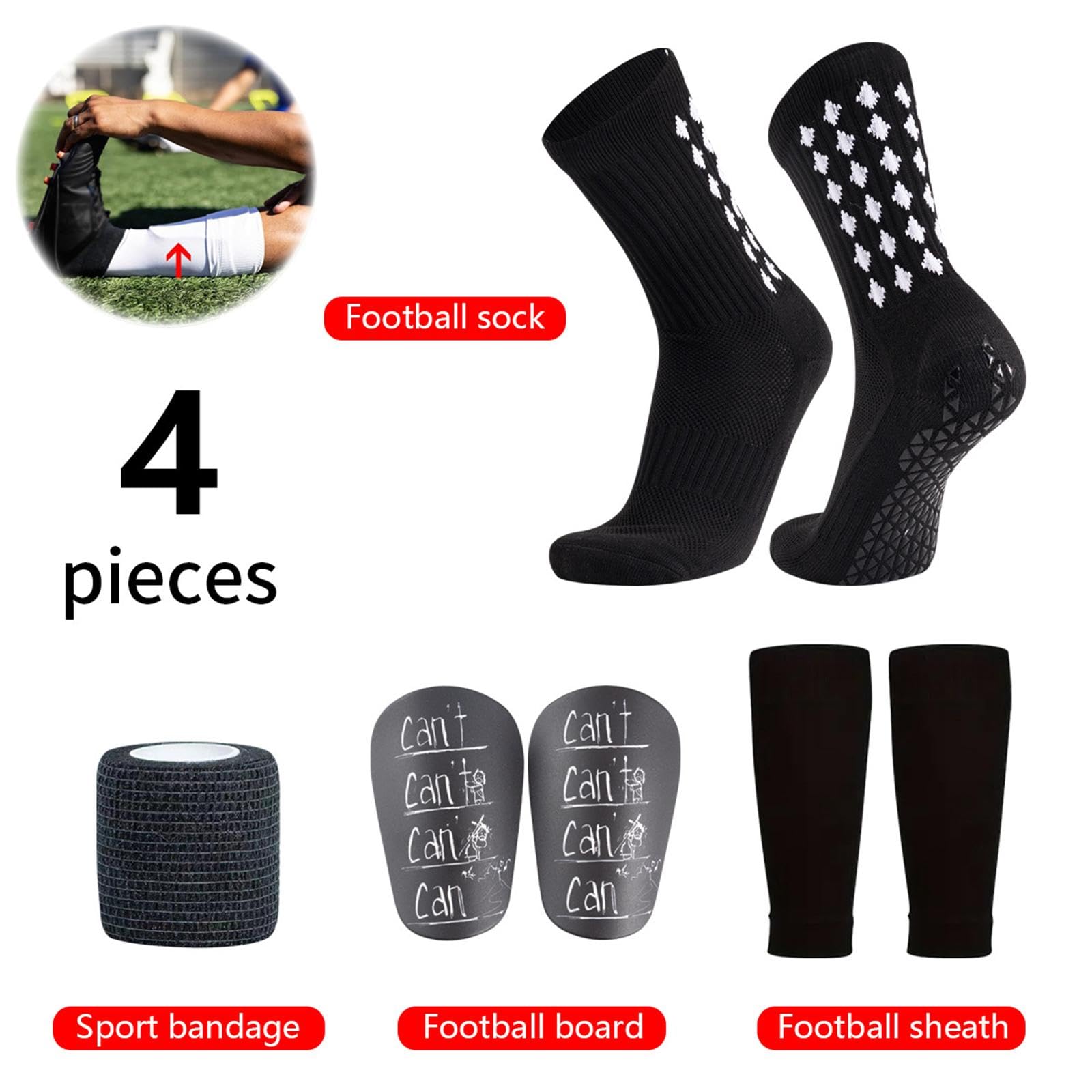 F Fityle Calcetines de fútbol antideslizantes con almohadillas, fáciles de usar, prácticos y multifuncionales, juego de equipo deportivo, espinilleras con, Negro