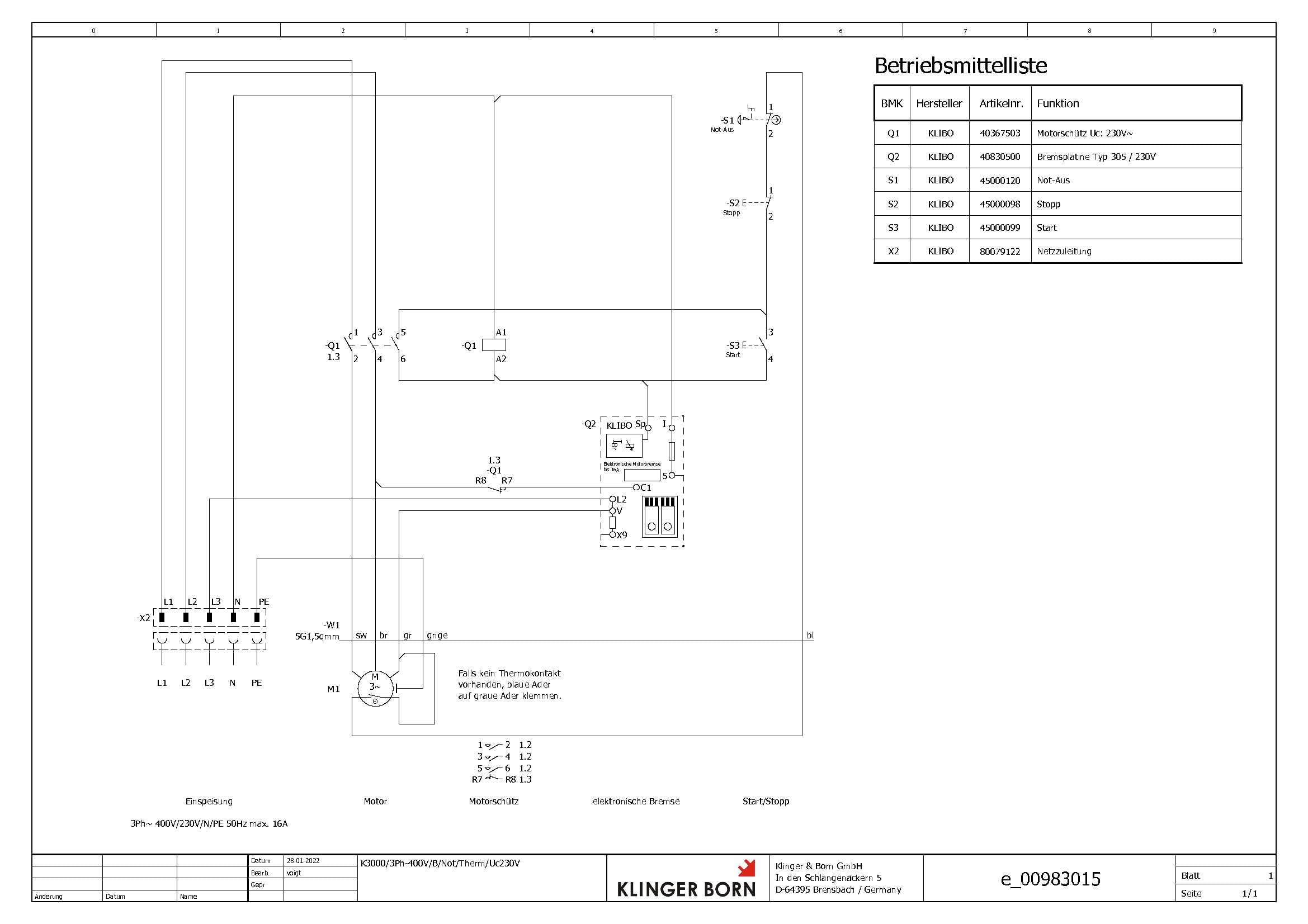 Schalter mit Bremse und Not-Halt 3Ph 400V bis 7,5kW