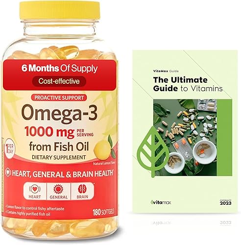 Spring Valley Omega-3 de aceite de pescado 1000 mg, cuidado máximo, 180 unidades + guía exclusiva de vitaminas VitaMax (2 artículos)