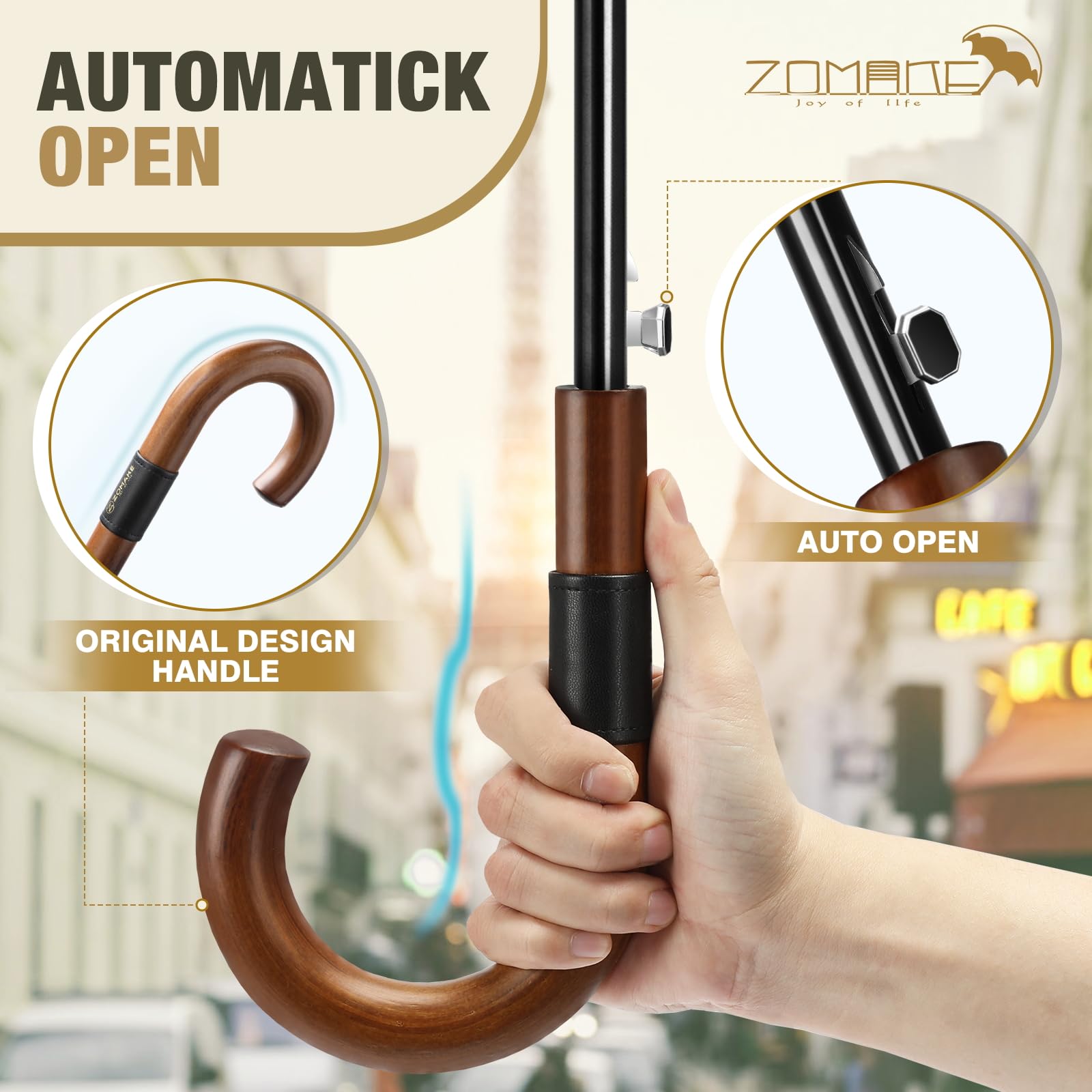 ZOMAKE Paraguas Grande XXL Antiviento 16 Varillas / 12 Varillas,120 cm Paraguas de Golf para Hombre Mujer,55 Pulgadas Parasol Largo Clásico con Bastones con Decoración de Anillas Metálicas