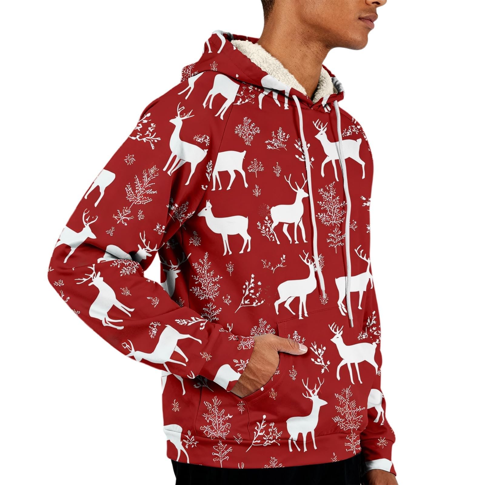 Suéter de Navidad con forro polar para hombre, divertido árbol de Navidad, reno, sudaderas, tallas grandes, trajes navideños, manga larga, cálido, suéter sherpa, novedad, disfraz de Navidad