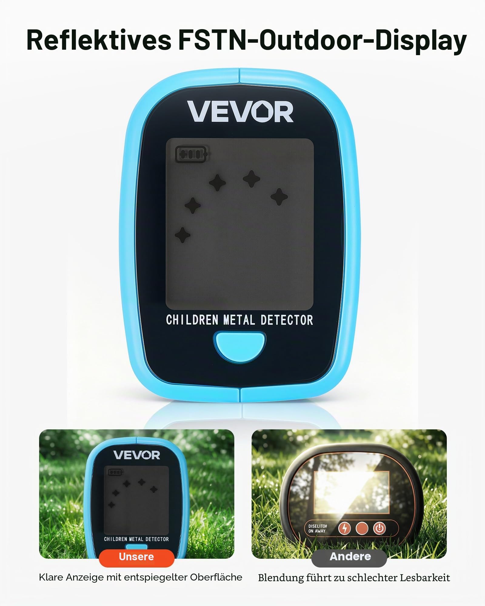 VEVOR Metalldetektor 101,6 mm, Metallsuchgerät, Golddetektor mit LCD-Display, 152,4 mm IP68 wasserdichte Suchspule, Einstellbarer Suchbereich von 65 bis 92 cm für die Goldexploration