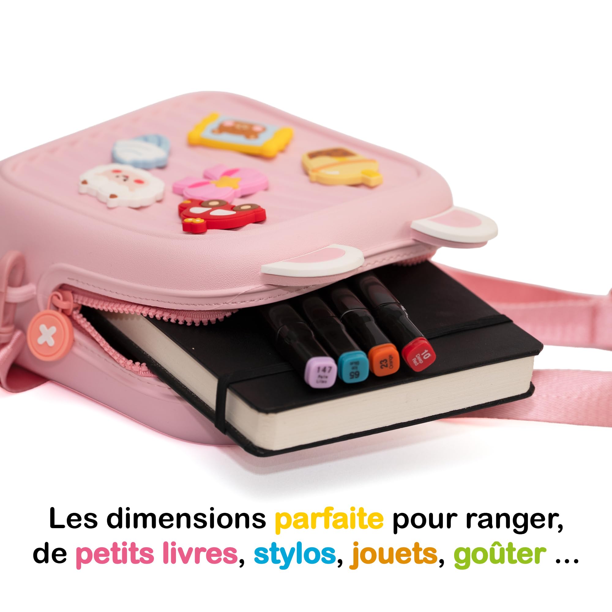 Sac à Dos Enfant 3–6 Ans – Cartable Léger et Waterproof – Sac Personnalisable avec 6 Stickers - École, Crèche, Maternelle - Cadeau Fille et Garçon - 18,5 x 9 x 21 cm (Rose) - 3