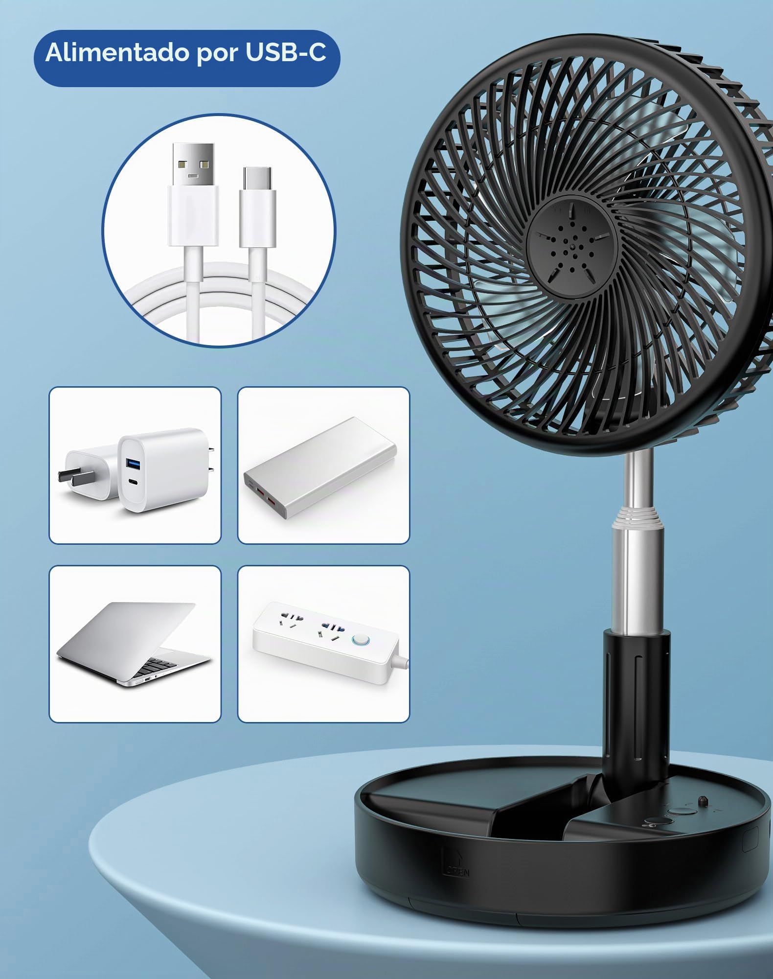 Ventilador recargable portátil, 7200 mAh con batería y mando a distancia