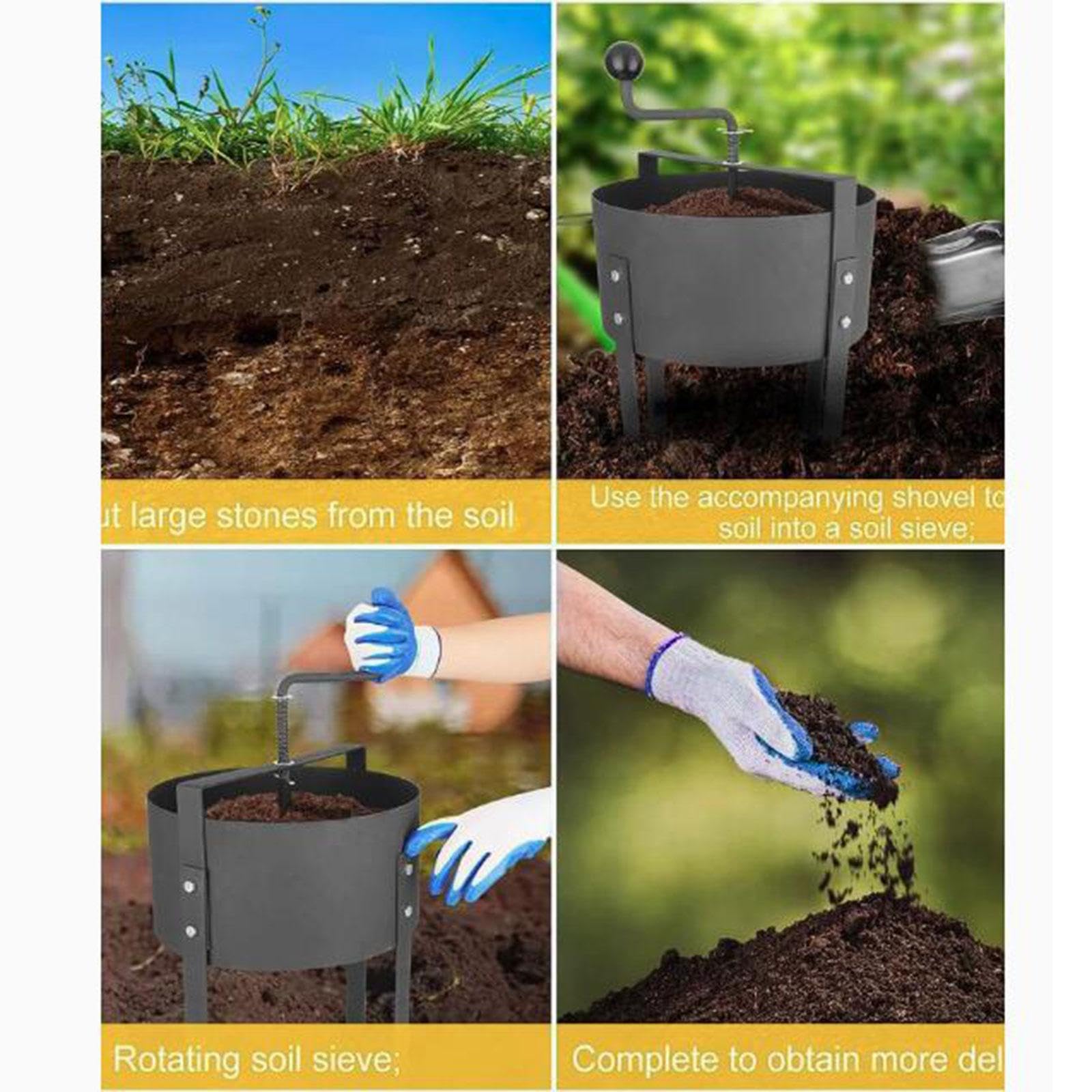 Rotatorio para Tierra, Herramienta de Tamizado para Paisajistas, de Compost con Marco Metálico.