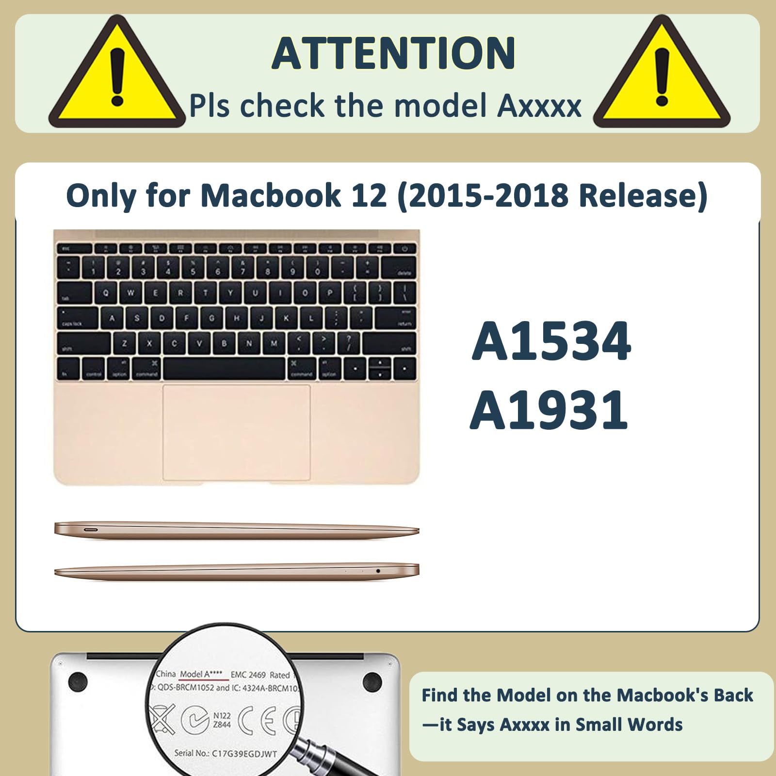 Twarde etui kompatybilne z MacBook 12", etui 2015, 2016, 2017, A1534, z wyświetlaczem Retina 12,6", smukłe etui ochronne i etui na laptopa, pokrowiec i osłona klawiatury, złoty, czarny marmur