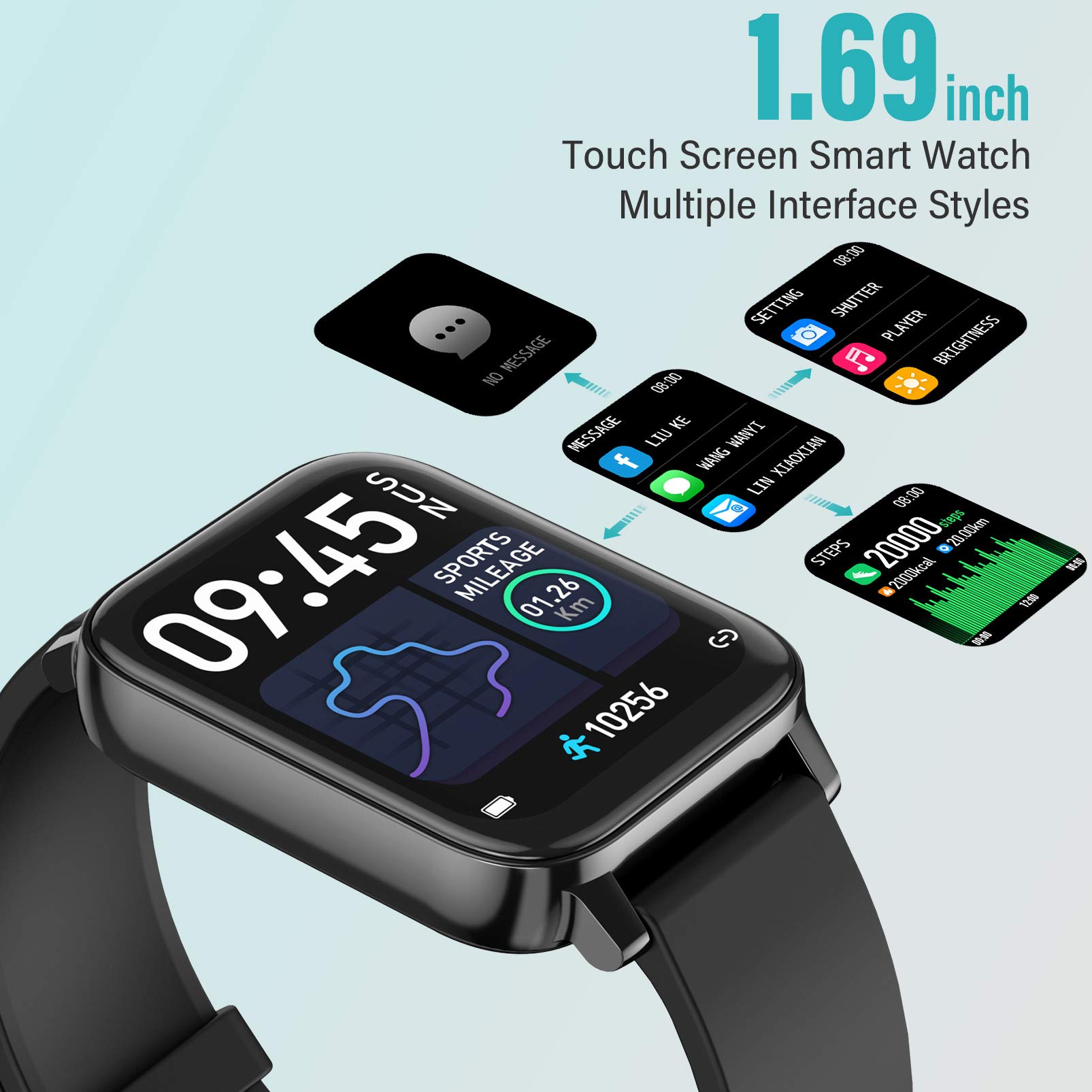 OFOOR Smart Watch for Men Women - Fitness Tracker with 1.69 inch Touch Screen & IP67 Waterproof - Heart Rate Monitor | Step | Calories | Sport | Sleep Activity Tracker Compatible iPhone Android Phones