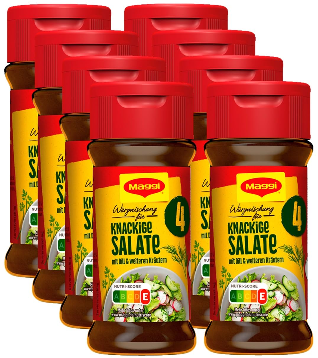 MAGGI Würzmischung 4 für knackige Salate, Würzmittel, Kräuter Gewürz, vegan, 8er Pack (8 x 60g)