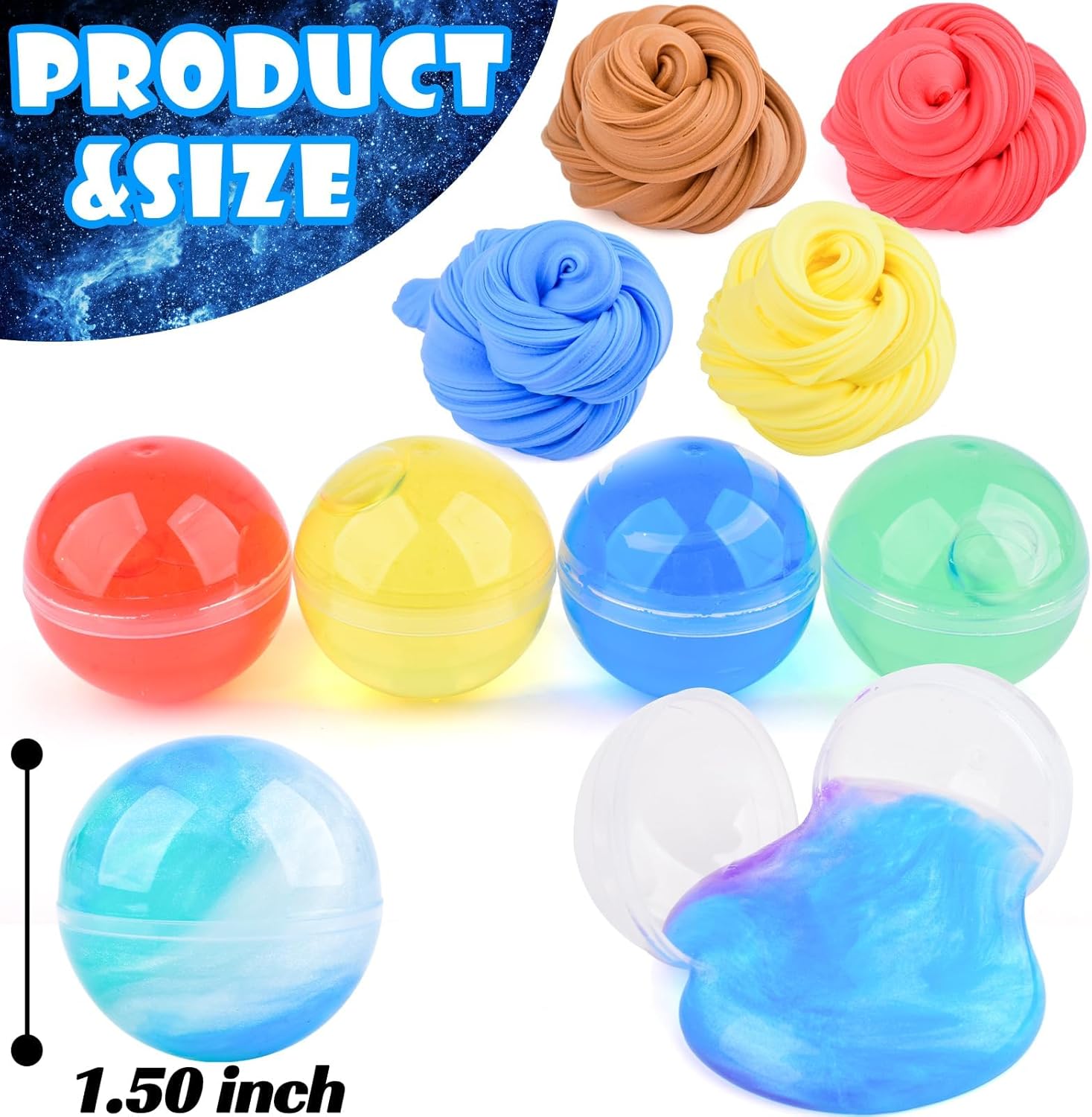 32 Pack Galaxy Slime Balls for Kids, Slime Party Favor, Soft & Non-Sticky, Mess-Free, Stress Relief - Toys for Girls and Boys, Birthday Gifts, Classroom Reward, Party Supplies, Goodie Bag Stuffers