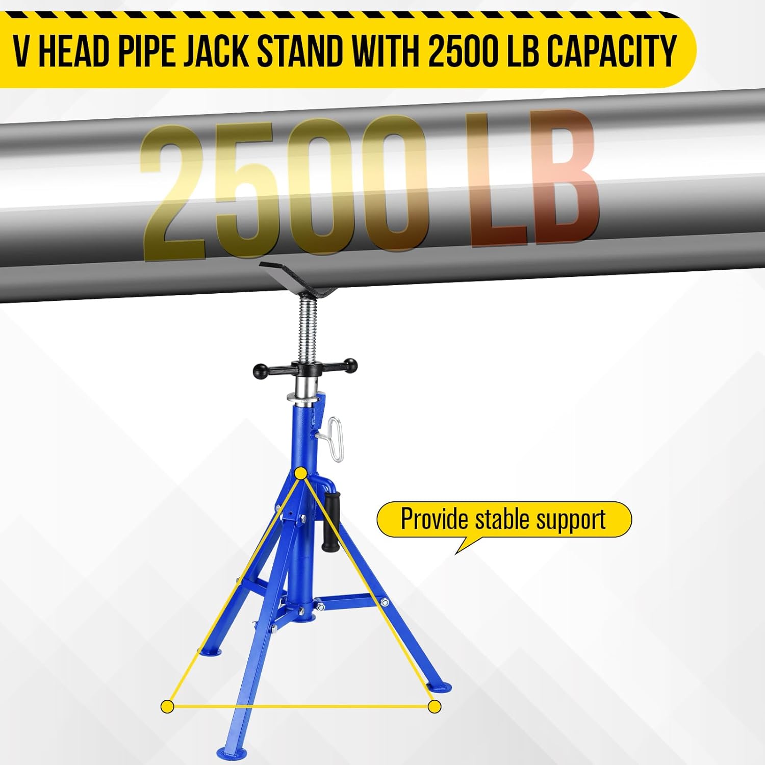 V-Head Pipe Jack Stand, 2500LB Load Capacity Heavy Duty Steel Jack Stands with Folding Legs, 28"-52" Adjustable Height Portable Tripod Pipe Stands for Welding, Pipe Threading