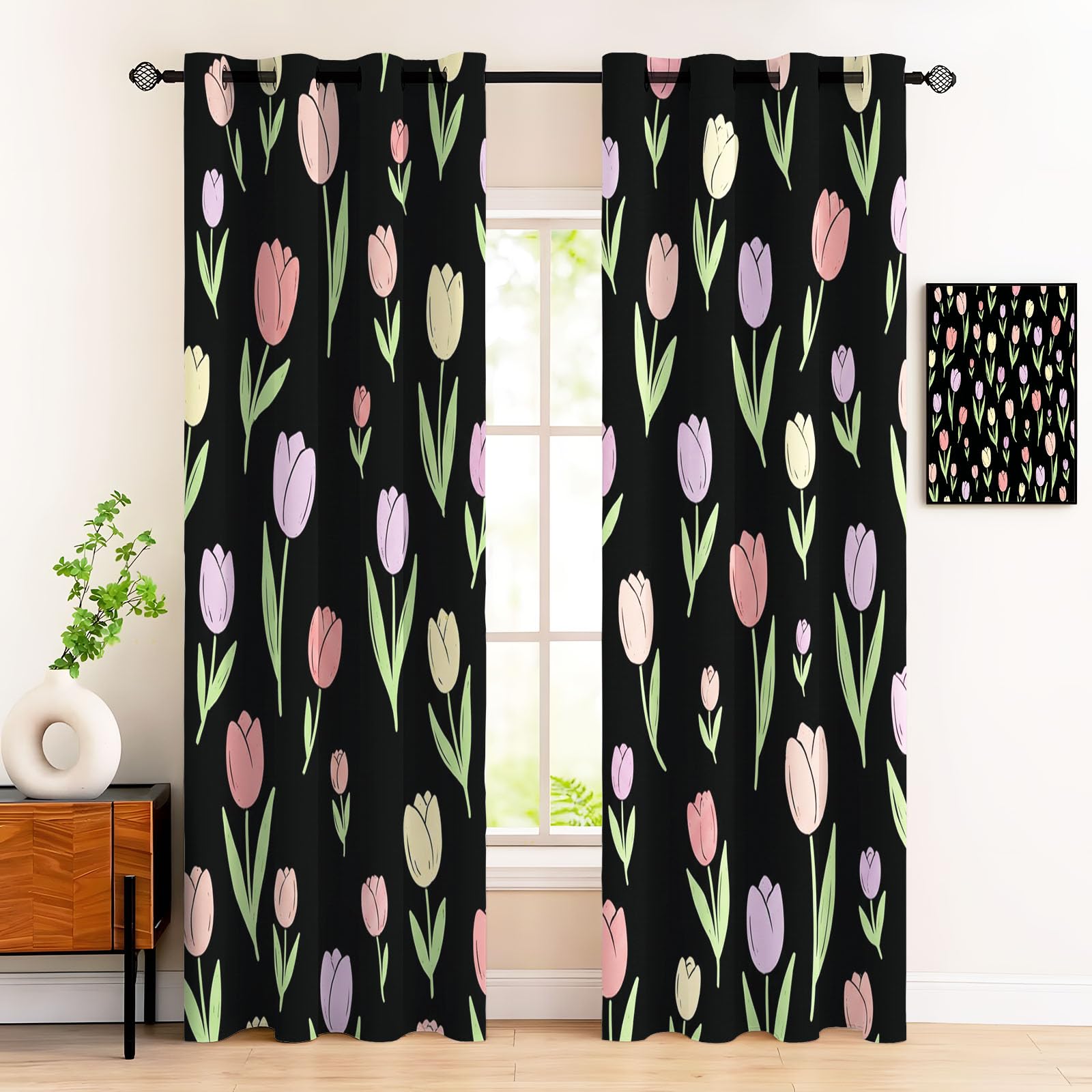 Plantes et fleurs rideaux thermiques pour sublimer votre salon noir 240 cm