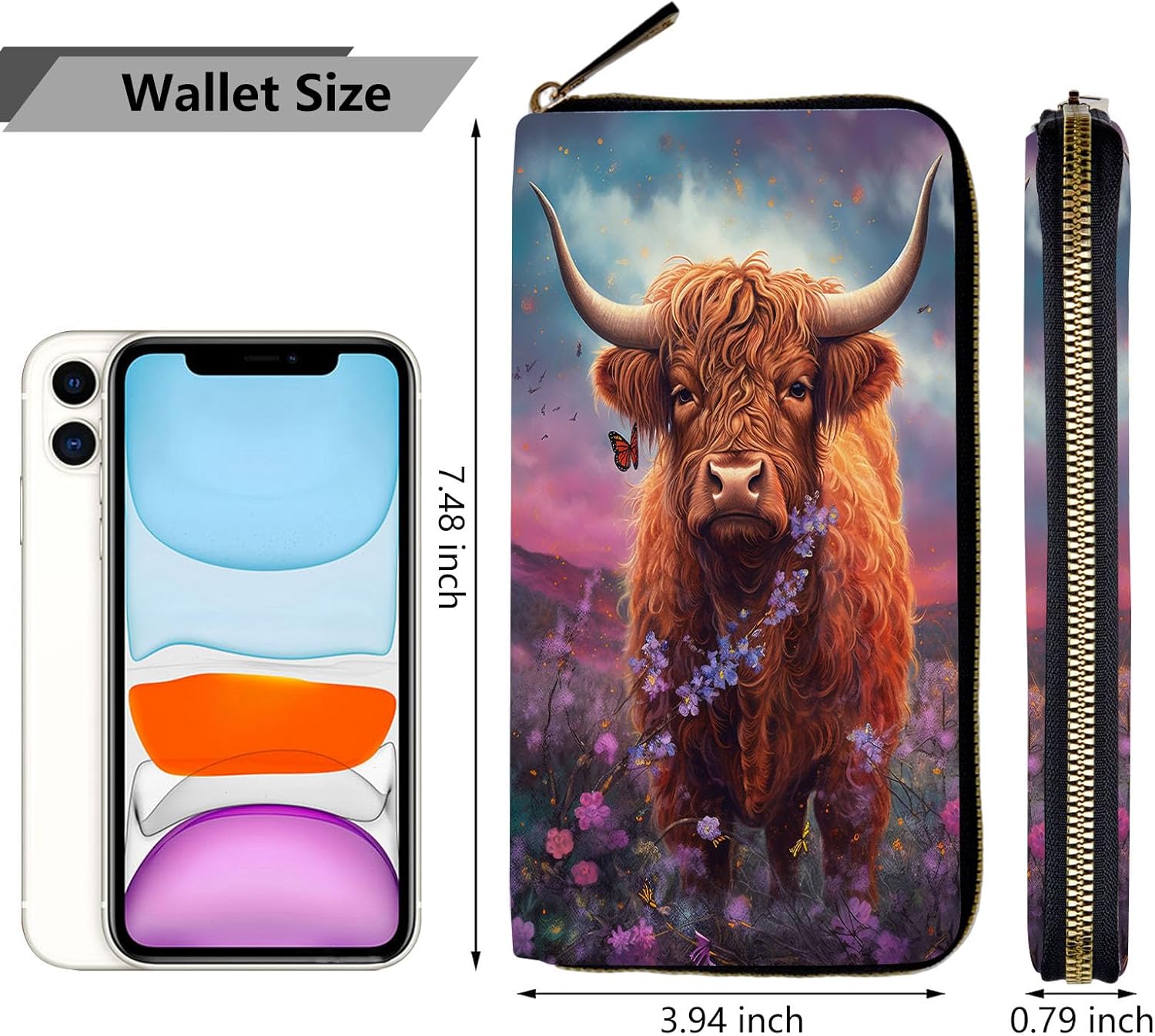 Women Wallets,Large Capacity Clutch Purse for Women Ladie Men Wallet Clearance Credit Card Holder PU Leather Handbag Clutch Purse-Cute Highland Cow - Image 5