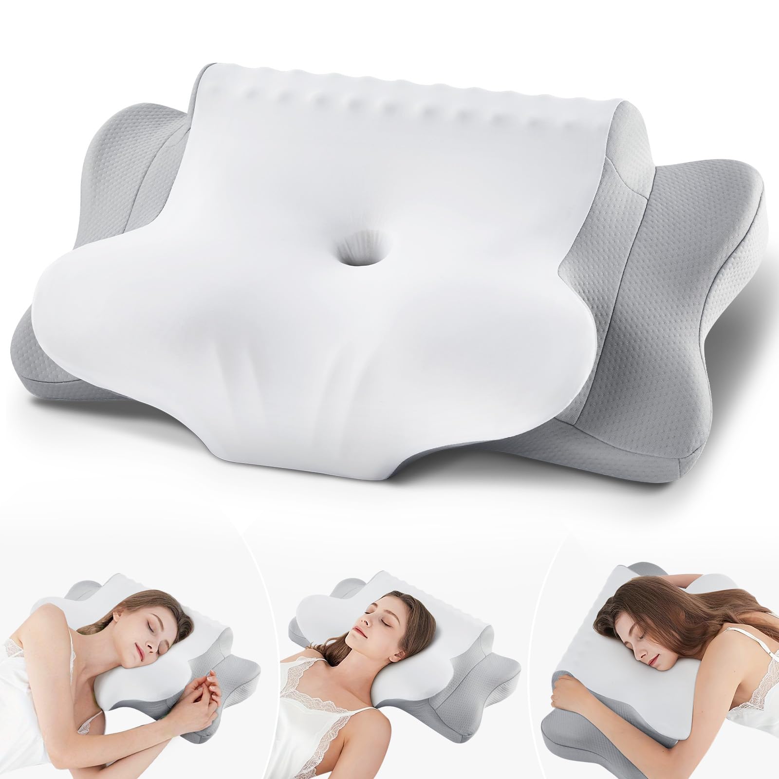 Cervical Pillow for Neck and Shoulder,Cooling Ergonomic Dual-Sided Orthopedic Neck Pillow with Ice Silk Pillowcase, Breathable Memory Foam Contour Pillow for Side, Back, Stomach Sleepers