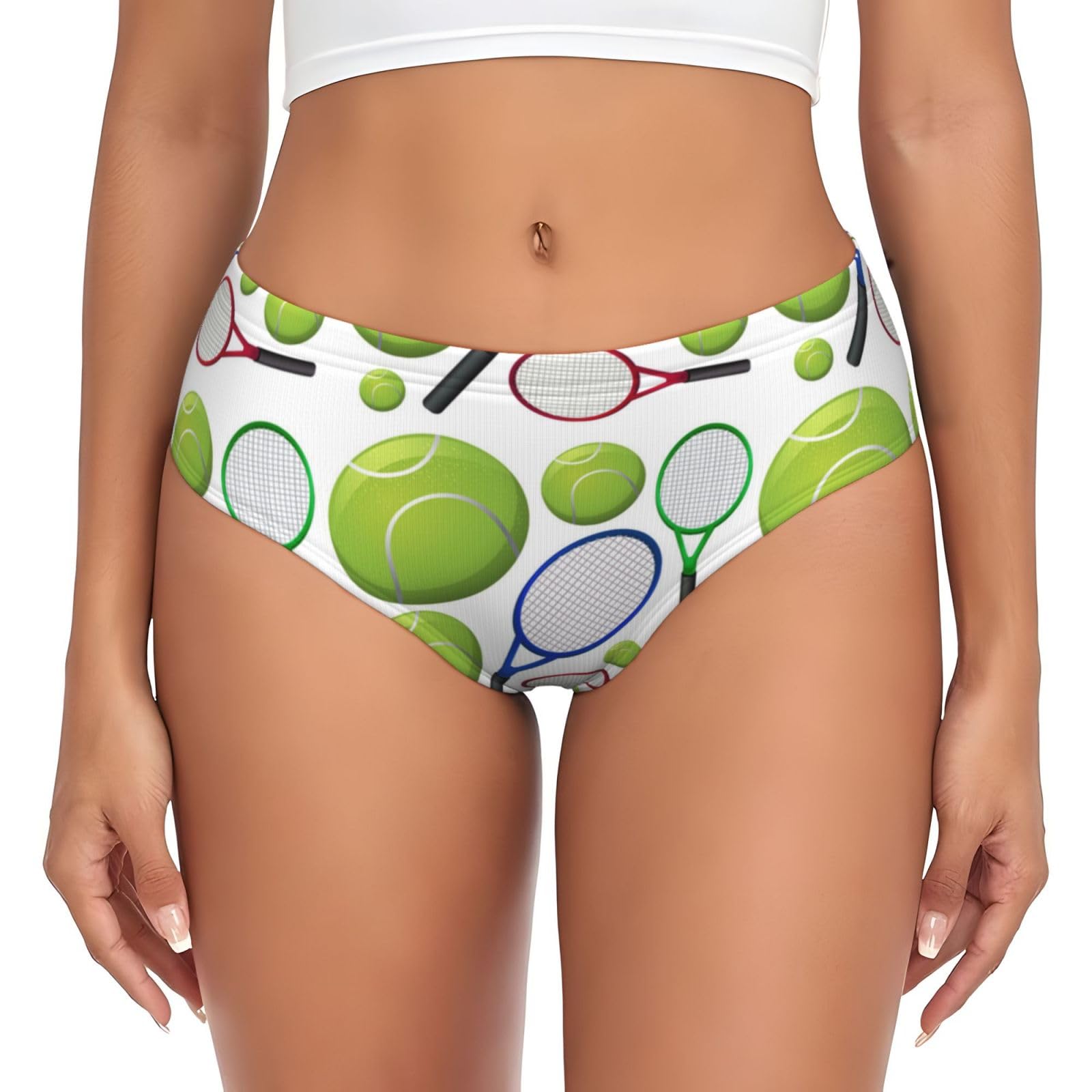 Bywenhopnbs Women's Multicolour Tennis Rackets And Balls, Support Briefs Pouch Comfort Soft Underwear For