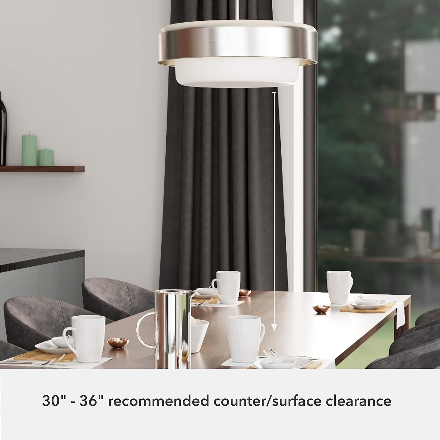 Hunter - Station 4-light Brushed Nickel, Large Pendant Light, Dimmable, Drum Shaped, for Bedrooms, Kitchens, Dining, Living Rooms - 19276
