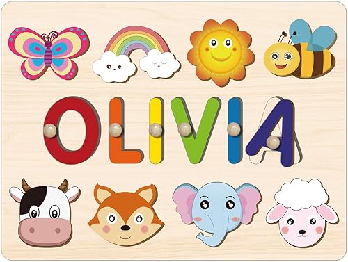 Rompecabezas de nombre personalizado para niños, juguetes educativos Montessori, rompecabezas de madera personalizados para niños de 1 a 3 años,