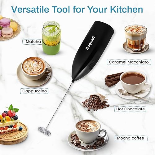 Miniatura 5 de Paquete de 2 espumadores de leche de mano que funcionan con pilas, batidor eléctrico para café, espumador de leche de mano, mini mezclador para café