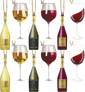 Hotop 12 Pieces Acrylic Wine Bottle Flat Christmas Ornaments Theme Miniature Bottles Assorted Alcohol for Tree Living Room Dining Decoration, 6 Styles