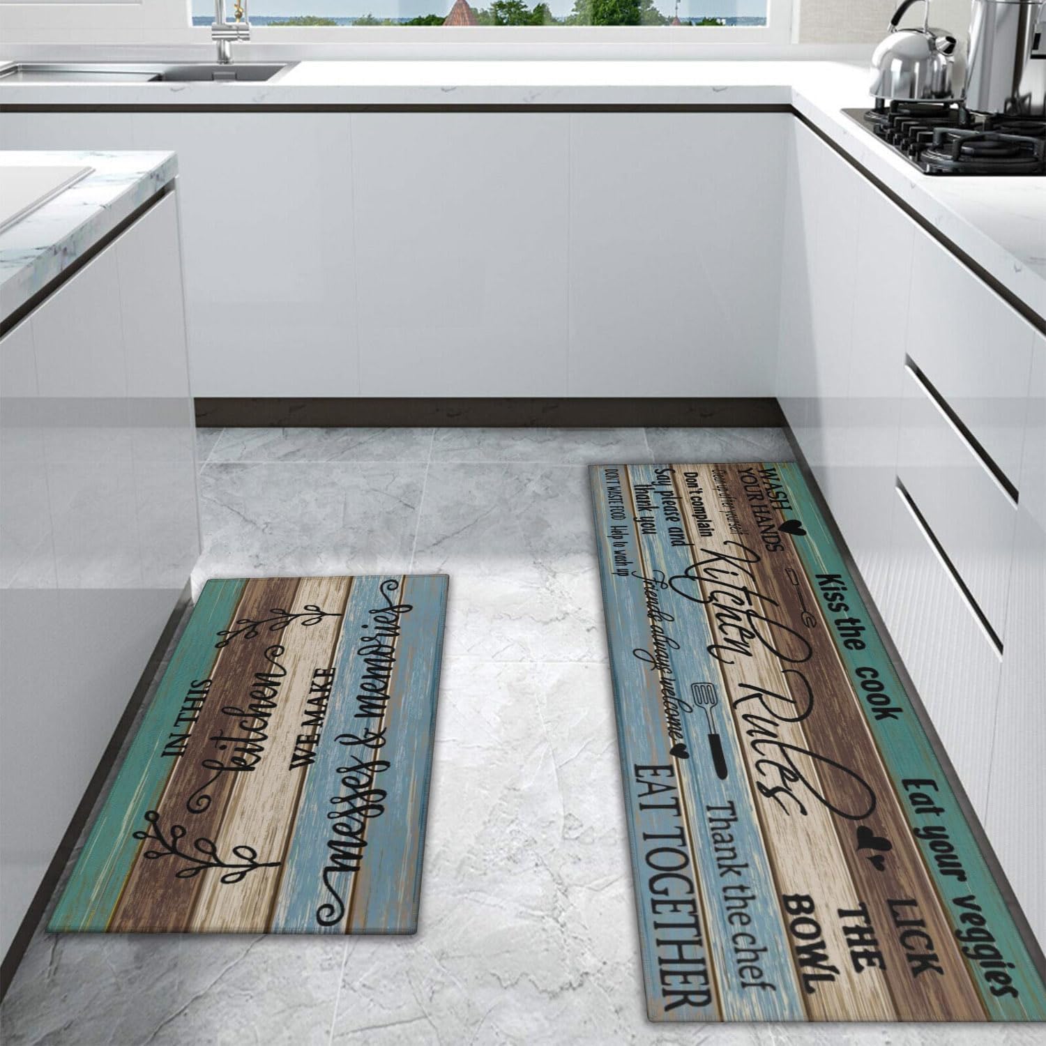 Farmhouse Kitchen Rug Sets of 2 Piece Non Slip Kitchen Rugs and Mats Washable Kitchen Mats for Kitchen Floor Mat Carpet Runner Rugs for Hallway Laundry Decor 17"x30"+17"x47"