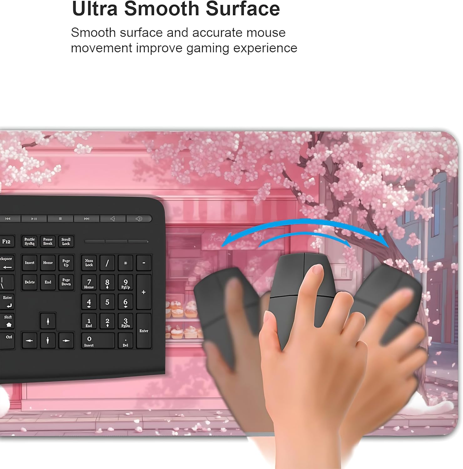 Cute Anime White Cat Gaming Mouse Pad, Pink Warm Healing Desk Mat with Anti-Slip Base & Stitched Edges,35.4" x 15.7" in Desk Accessories for Women, Home Office Decor & Artistic Gift