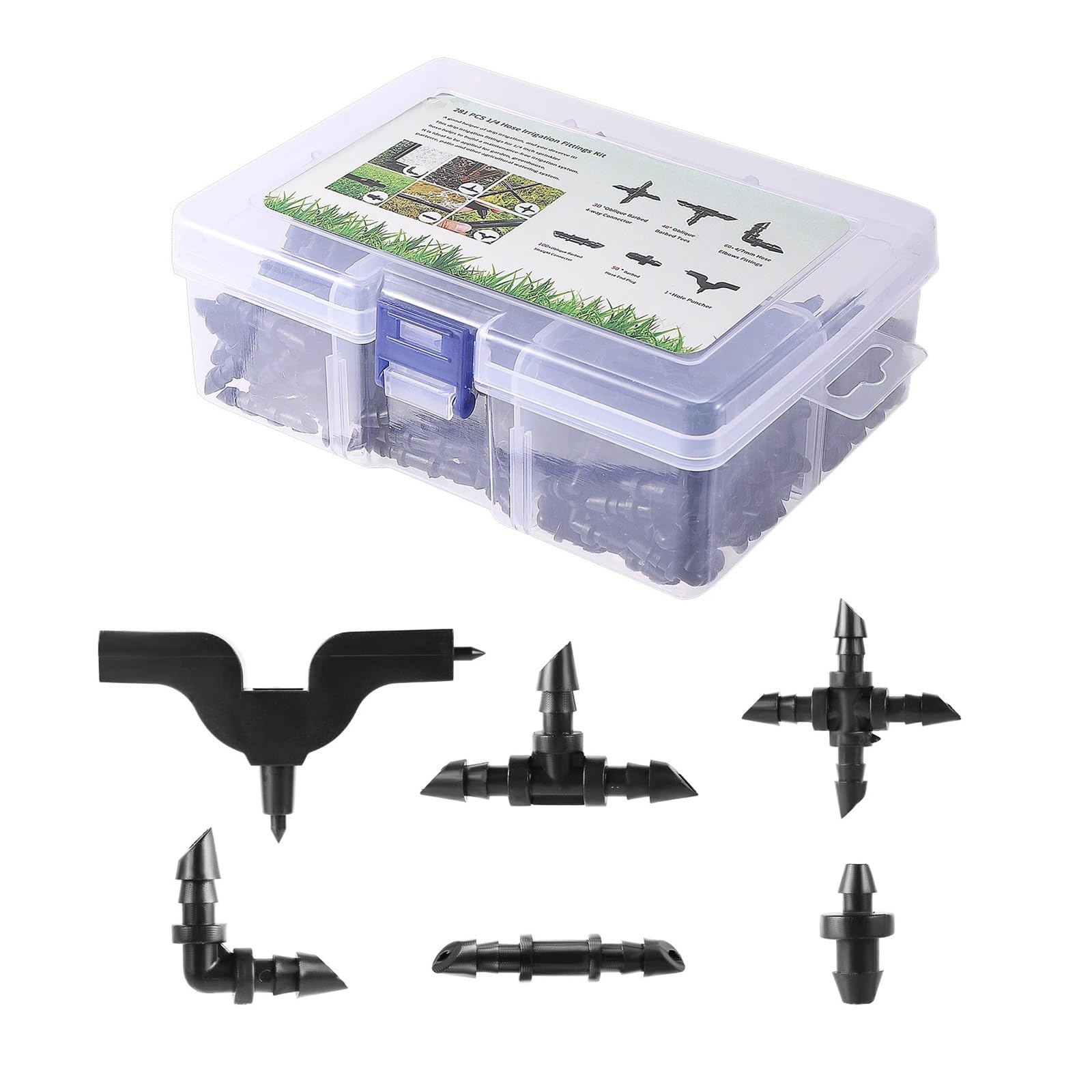 Conectores oblicuos de púas para manguera de 1/4 pulgadas, codo en T, enchufe de extremo recto, acoplamiento de tubería de agua de jardín, caja de herramientas