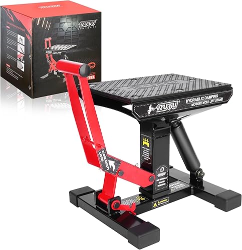 RUTU Soporte para Moto de Cross, Gato Elevador de Motocicleta con Capacidad de 1000 Libras, Elevación Hidráulica de Acero Resistente de 12-13.8