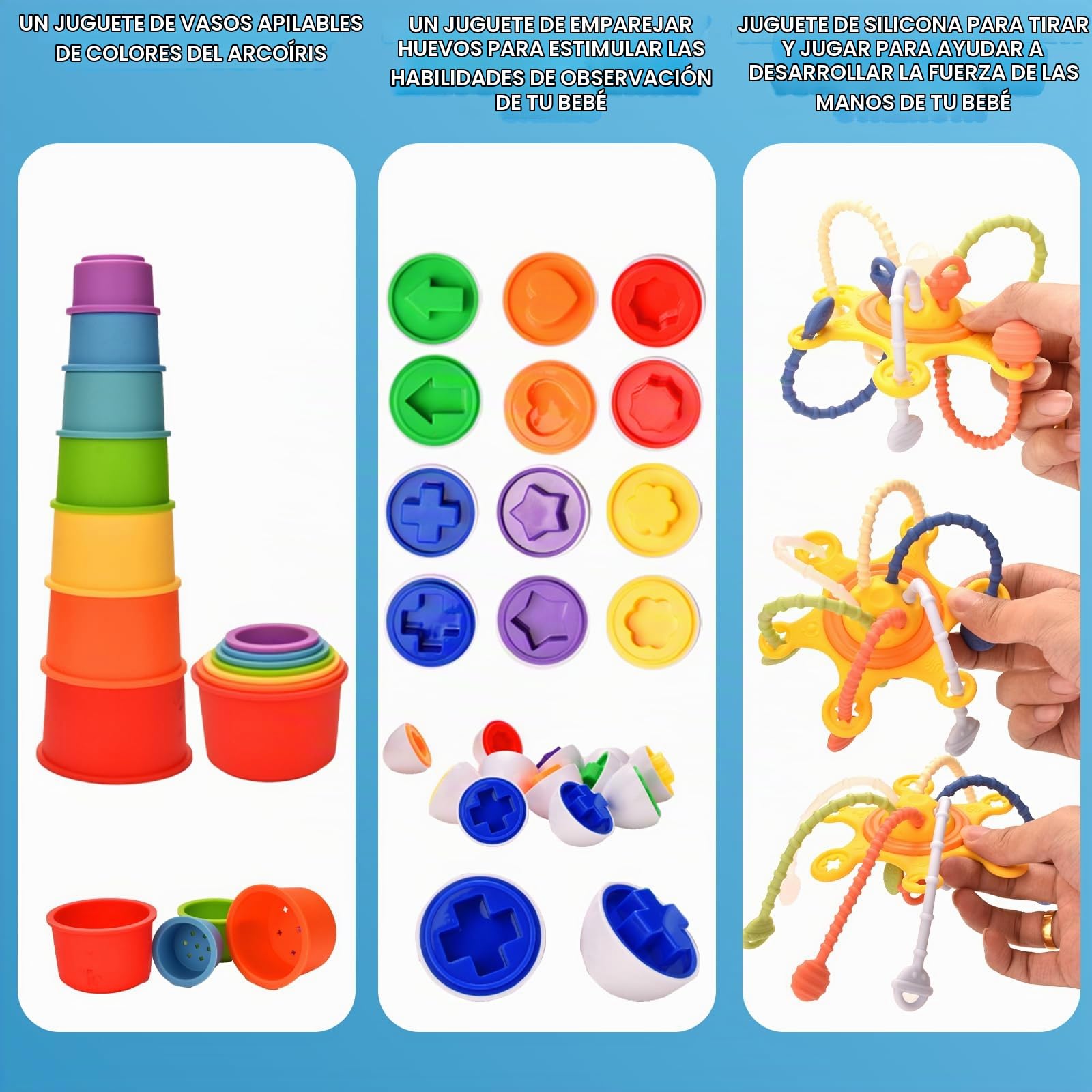 Montessori Juguete para Bebé 6 en 1 | Juguete de Habilidades Motoras, Bloques Sensoriales, Caja de Pañuelos, Juguete Educativo