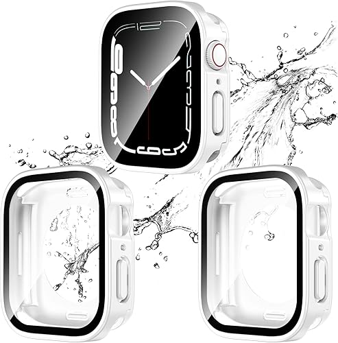 Vista 44 de 2 Pack 2 in 1 Waterproof Case for Apple Watch Series SE 6 5 4 44mm, Straight Edge PC Front & Back Bumper with Tempered Glass Screen Protector 360