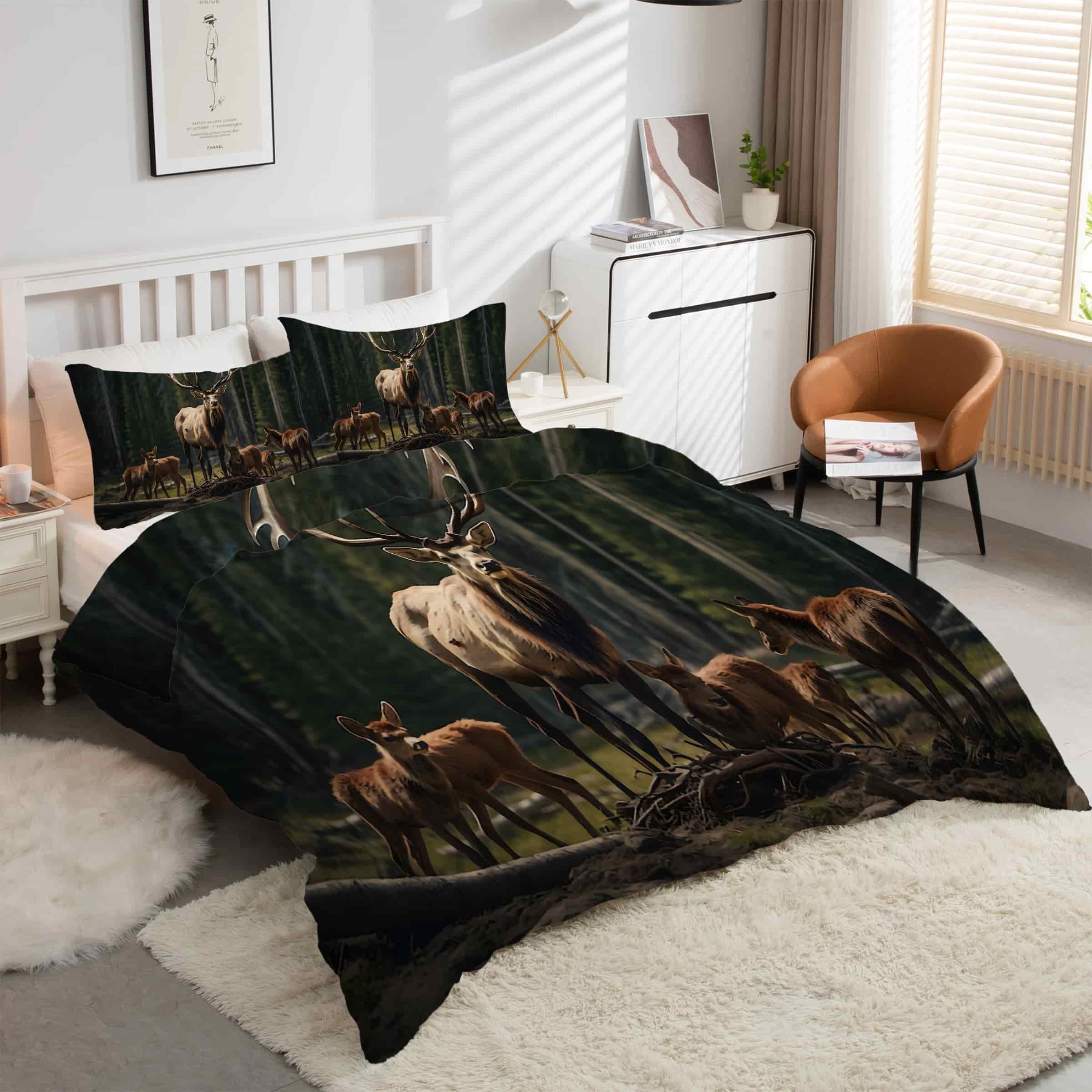 Housse de Couette 220x240 Cerf éLaphe Animaux Ensemble Literie 3 Pièces Microfibre kK5873