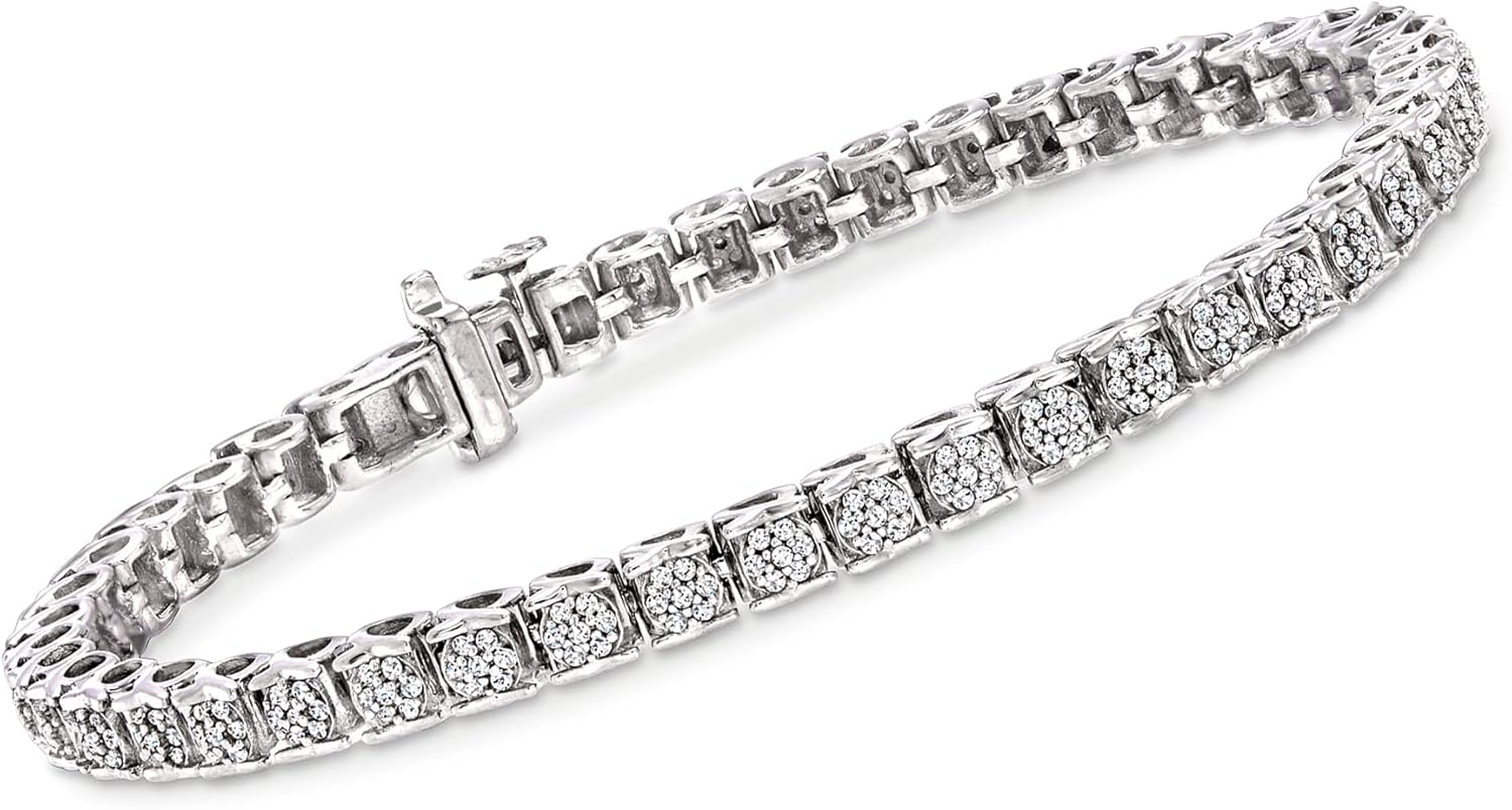 Ross-Simons 1.00 ct. t.w. Diamond Cluster Tennis Bracelet in Sterling Silver