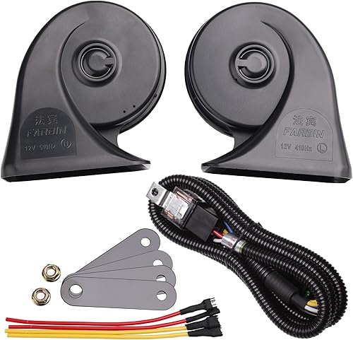 FARBIN Kit de bocina de automóvil con arnés de cable de relé, bocina de automóvil impermeable de 12 V, bocinas de tren súper fuertes para camión,