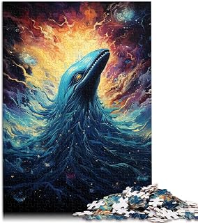 Rompecabezas de 1000 piezas, colorido psicodélico ballena azul en la galaxia, adecuado para adultos y niños a partir de 12 años, rompecabezas de madera, gran regalo para adultos, tamaño: 50 x 75 cm