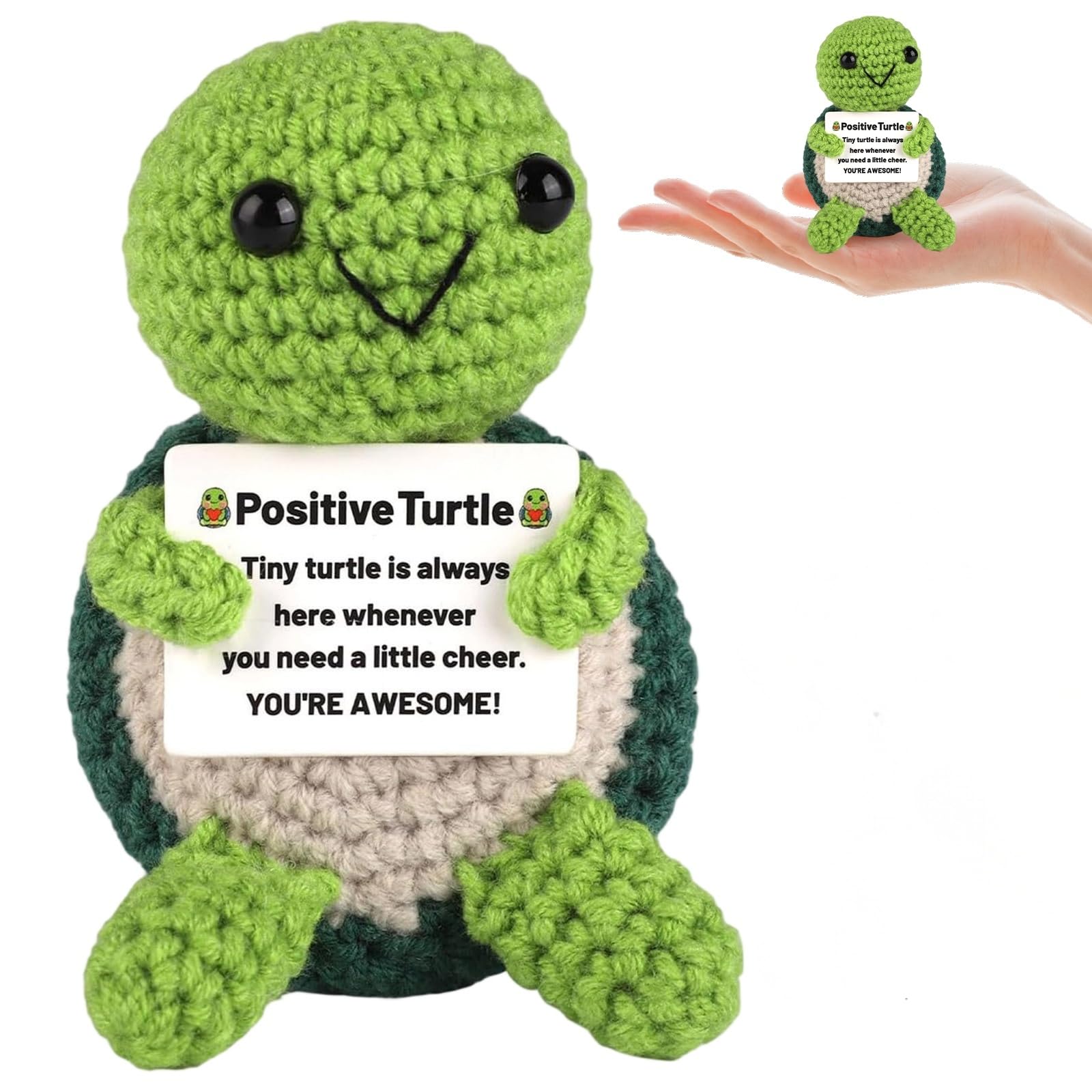 Yirrmiwn Positive Turtle Gifts,Positive Crochet Animals,Emotional Support Crochet Turtle Gift,Teacher Thank You Friendship Birthday Good Luck Gift for Women & Men, with Pocket Hug Coin