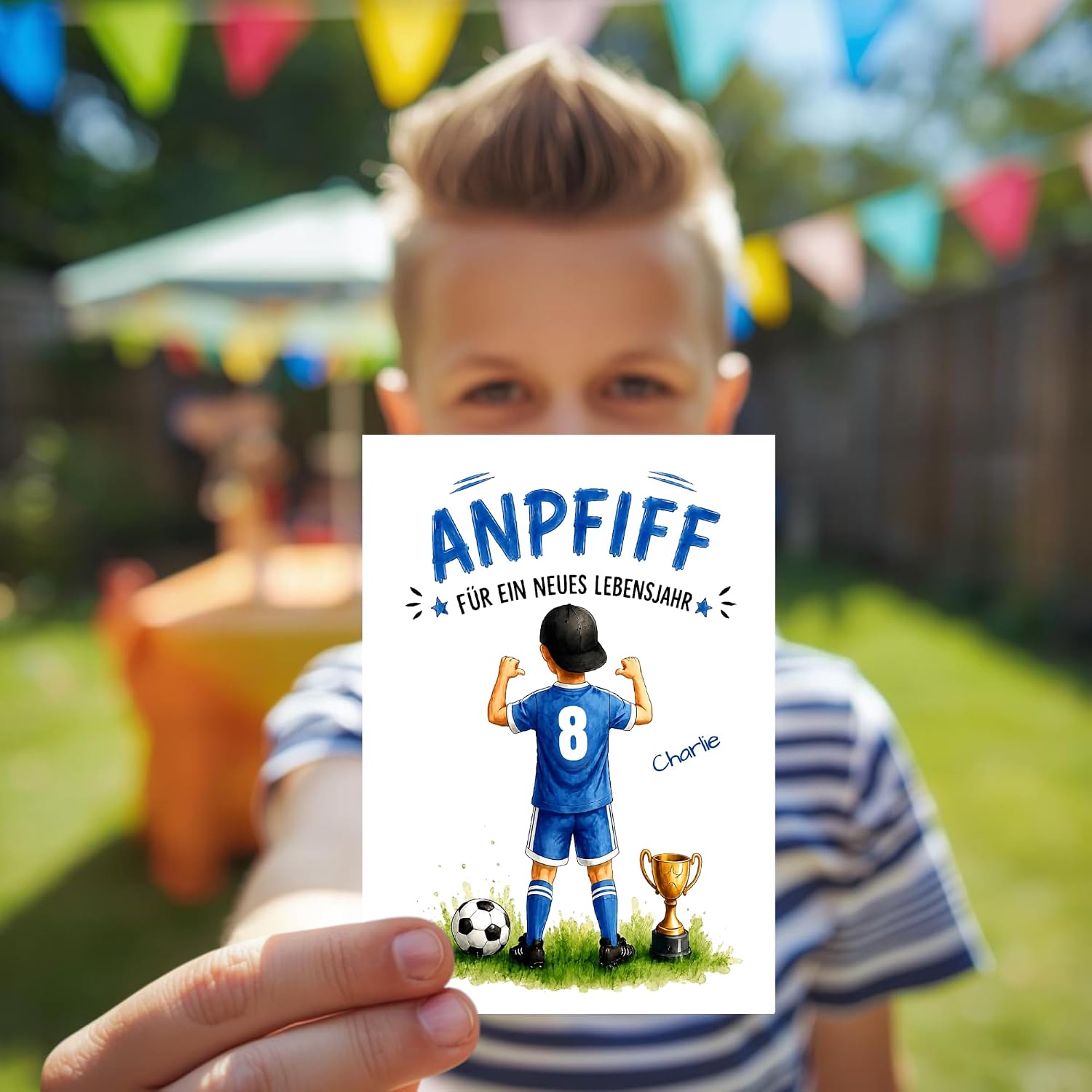 Geburtstagskarte Junge Fußball mit Name & Alter blau – personalisierte Fußballkarte zum Ge - Analyse des détails et conception