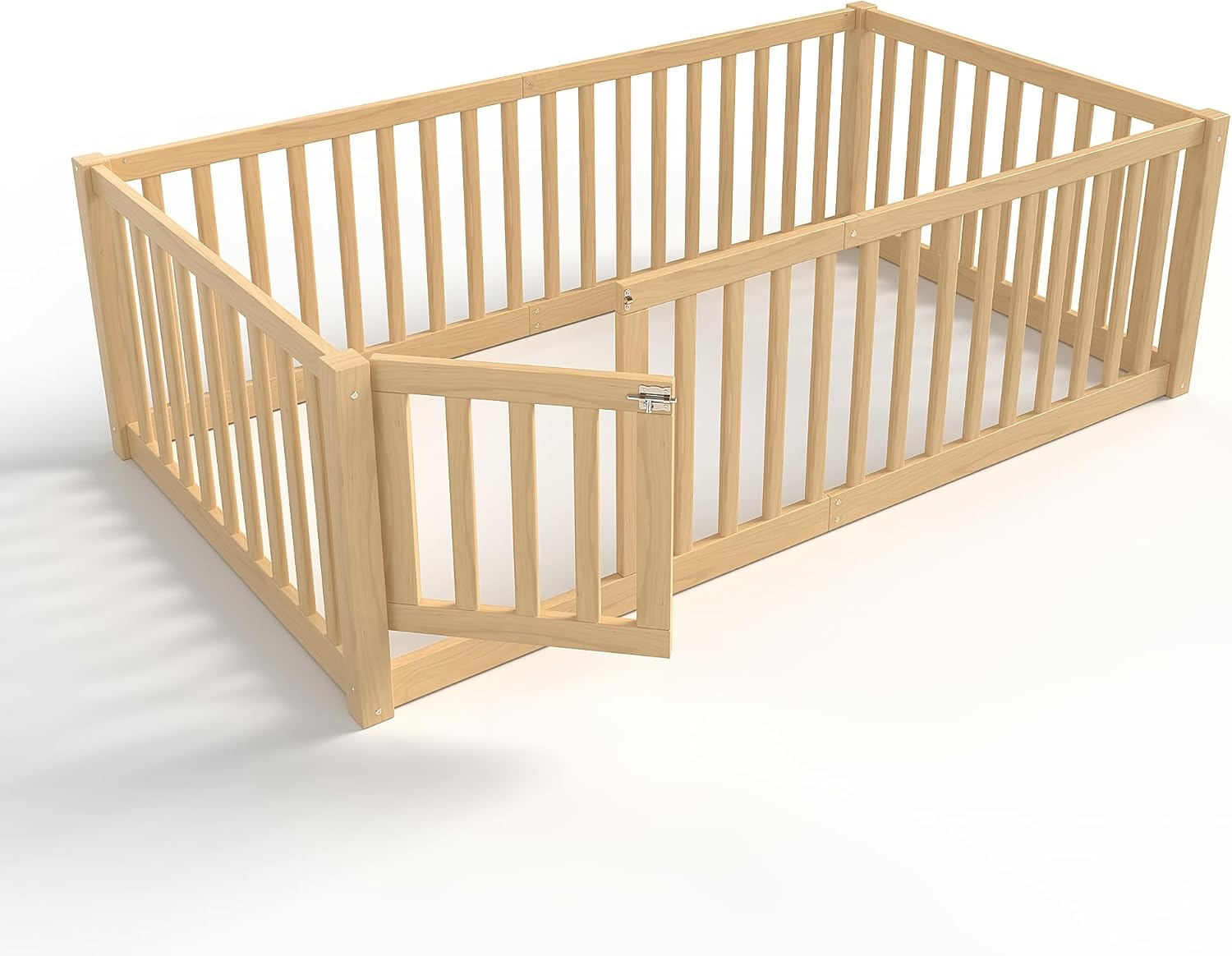 Bellemave Twin Size Montessori Floor Bed with 23.5" High Rails, Pine,Plywood Floor Bed with Small Door, Natural