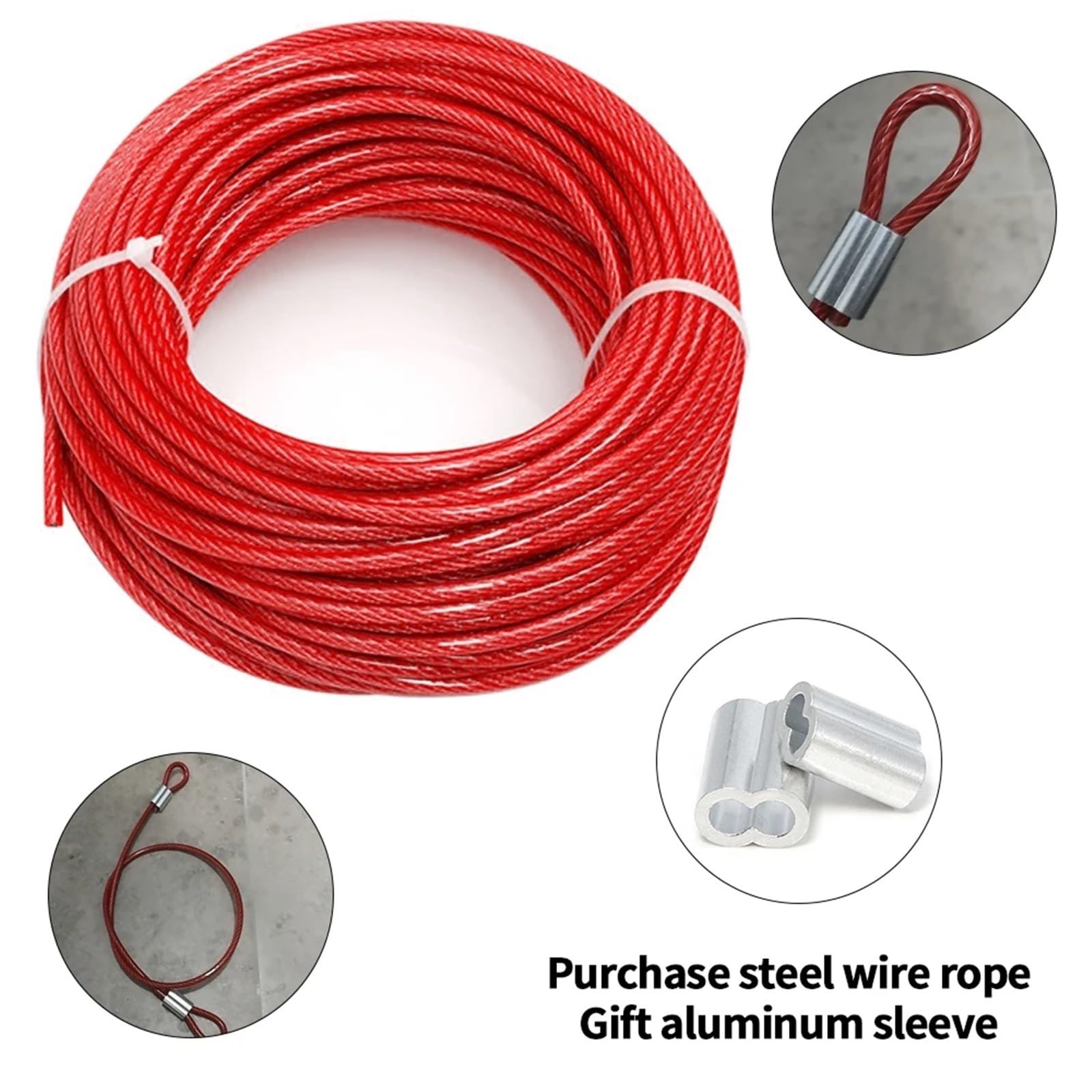 Filo D'acciaio Rivestito in Plastica Cavo metallico in acciaio inossidabile 304 con rivestimento in plastica PVC rosso da 4,0 mm, 50, m/100, m, adatto for uso domestico e industriale(100.0M)