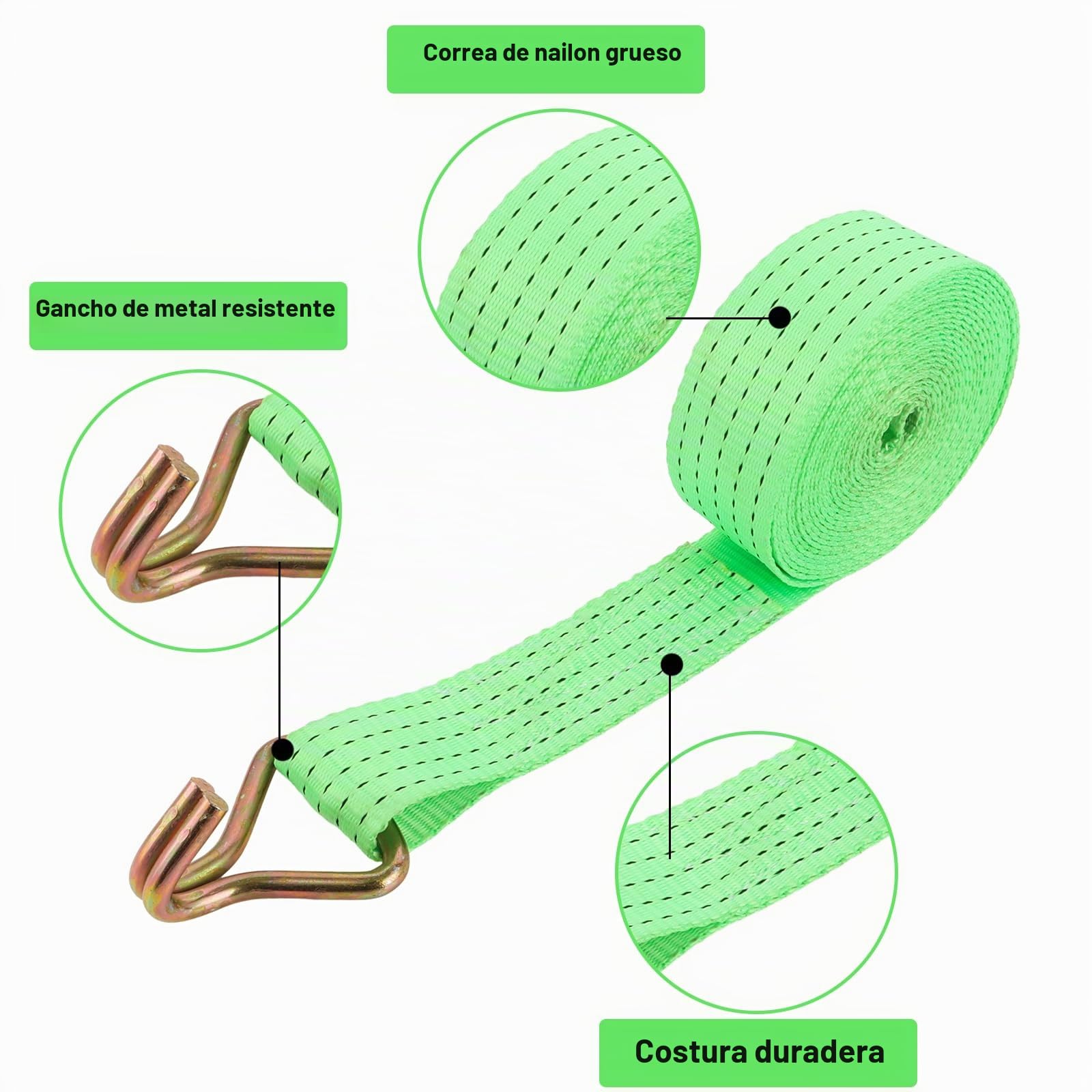 Cinchas de Amarre 10m 3000kg Correas Tensoras con Carraca 50mm 2pcs para Moto Remolque Eslingas de Carga
