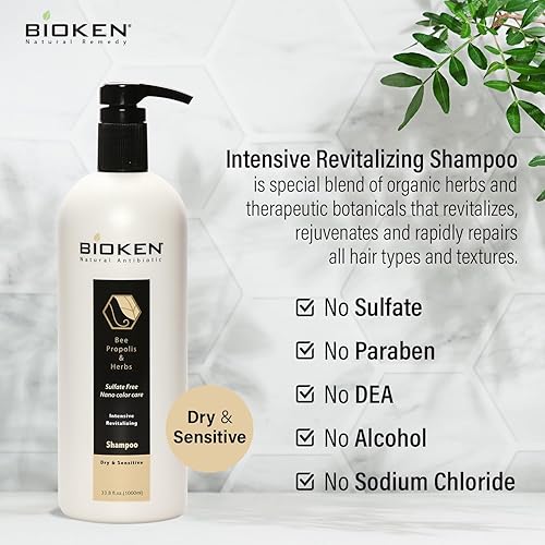 Miniatura 5 de Champú revitalizante intensivo  16.9 oz Cabello seco y sensible Las hierbas de propóleo de abeja promueven el crecimiento del cabello, hidratante,