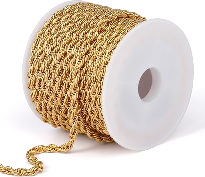 16.5FT Gold Stainless Steel Rope Chain 4mm Gold Chain for Jewelry Making